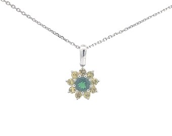 Platinum tsavorite and yellow sapphire floral pendant 1.65 ctw