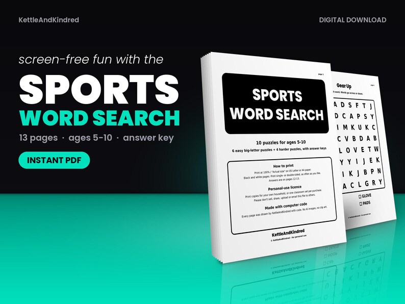 Sports Word Search for Kids, Printable Ball Game Puzzles, Easy and Hard ...