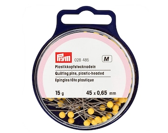 Spilli per quilting Prym, spilli gialli con testa in plastica, lunghi 45 mm, confezione richiudibile da 15 g 028 485