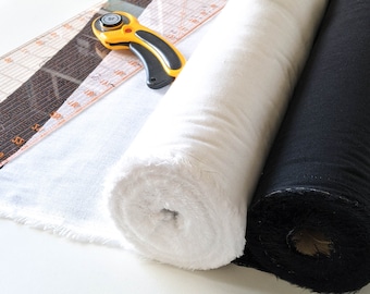 Iron on Cotton Woven Interfacing, Black or White Ideal for Bag Making, Stabilises without Stiffening,  Fusible Interfacing 112cm Wide