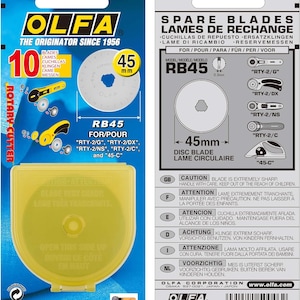Olfa 45mm Rotary Blades 10 Pack Replacement Blades for Rotary Cutters 
