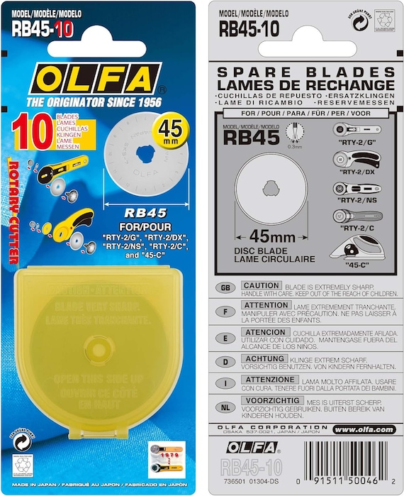 Olfa 45mm Rotary Blades 10 Pack Replacement Blades for Rotary Cutters 