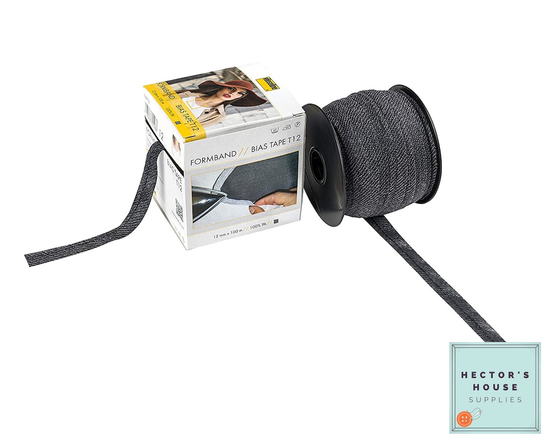 Black Iron on Bias Tape 12mm, 1,3 or 5 Metres, Vilene Formband T12