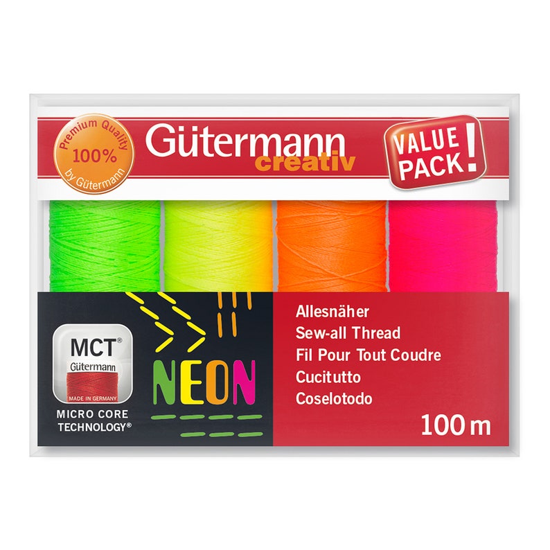 Gütermann Sewing Thread Set NEON with 4 spools Sew-All Thread 100m image 1