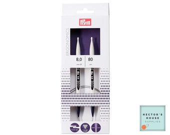 Agujas de tejer circulares ergonómicas Prym, alfileres de tejer de 8 mm, color morado, agarre cómodo