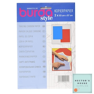 May include: A blue and red pack of tracing paper for sewing projects. The pack is labelled "Kopierpapier" and includes the dimensions "2 x 83 cm x 57 cm".