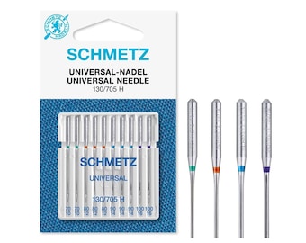 Universal Sewing Machine Needles x 10 Assorted, Schmetz Needles, Sizes 70/10, 80/12, 90/14 & 100/16, Packet of 10, Sewing Notions