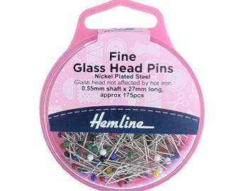 Fine Glass Head pins - Hemline - approx 175 pcs