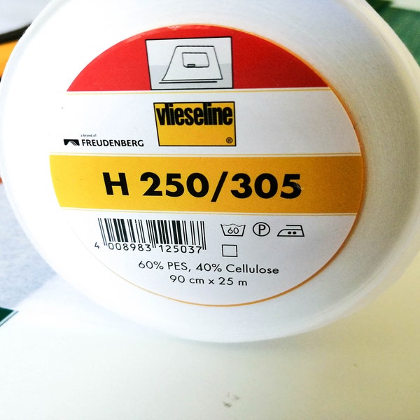 Vlieseline H250 305 Interfaccia fusibile bianca, stirare su interfodera da media a solida, varie lunghezze