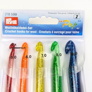 Crochet Hooks Set Glitter, Sizes 5 6 7 8 and 10, Prym Set of Various Gauges