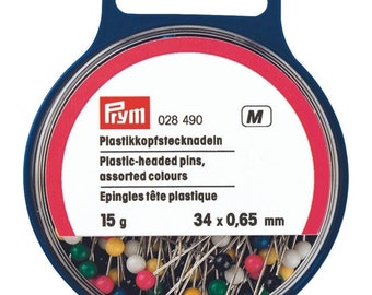 Prym Sewing Pins, Assorted Colours Plastic Headed Pink Pins 34mm Long, 15g Resealable Pack 028 490