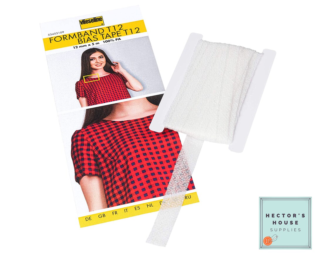 White Iron on Bias Tape, 12mm X 5m by Vlieseline, T12 Formband, Fusible