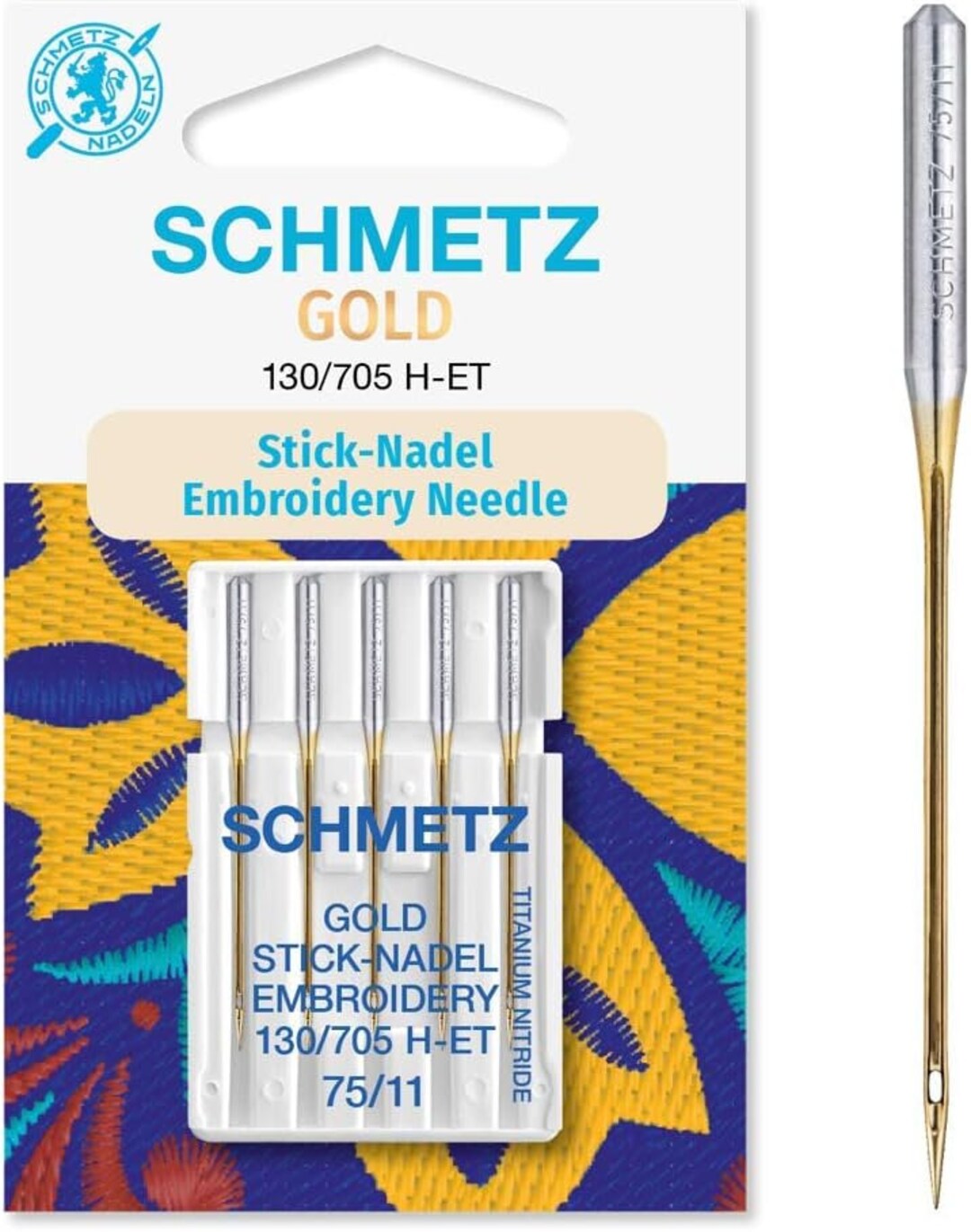 Schmetz Embroidery Gold Needles - Wide Needle Eye and Thread Groove ...