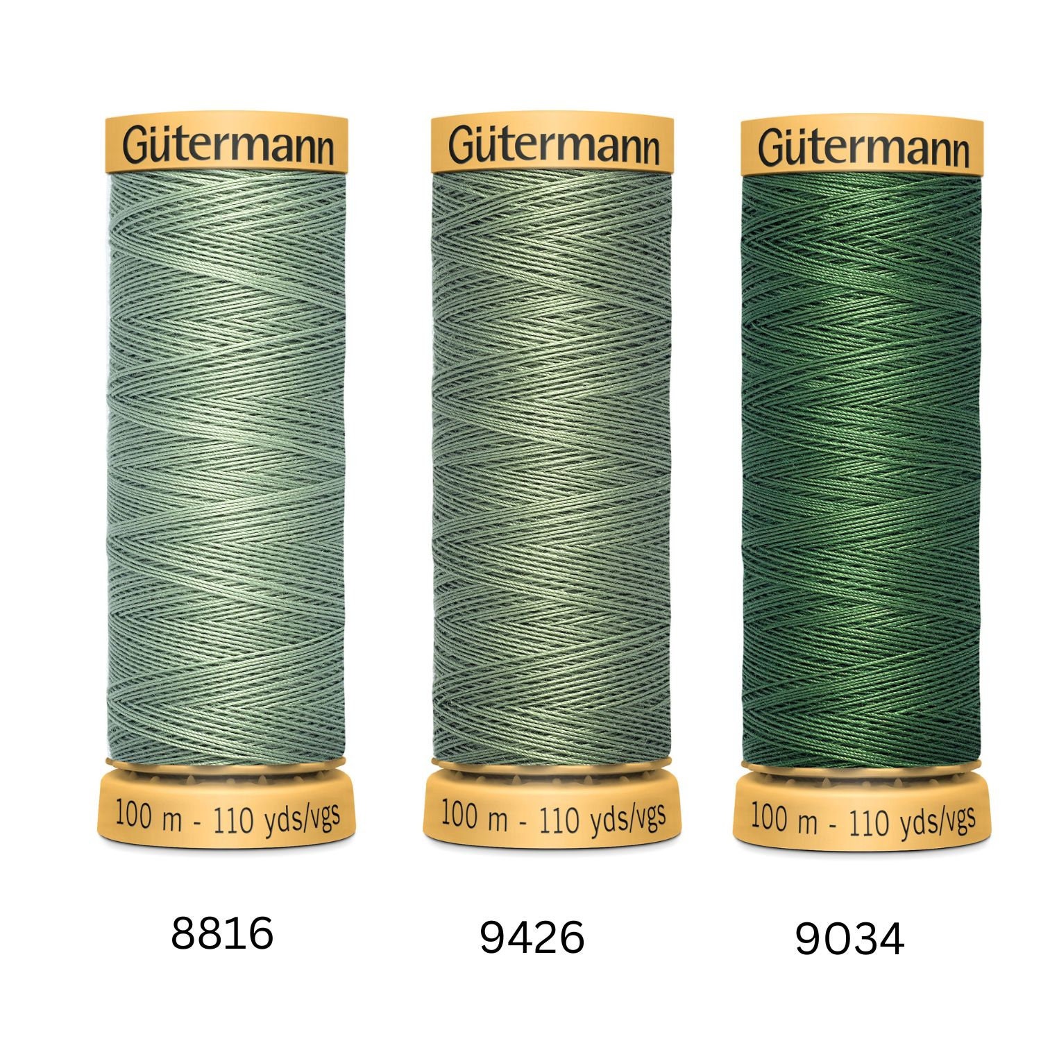 Green Cotton Thread, Gutermann 100m, 8816, 9426, 9034  Hand Sewing Threads, 100% Cotton for Machine