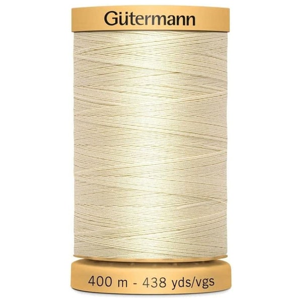 Cream Cotton Thread, Gutermann 400m Spool, 919, Hand Sewing Threads, 100% Cotton for Machine or Overlocker