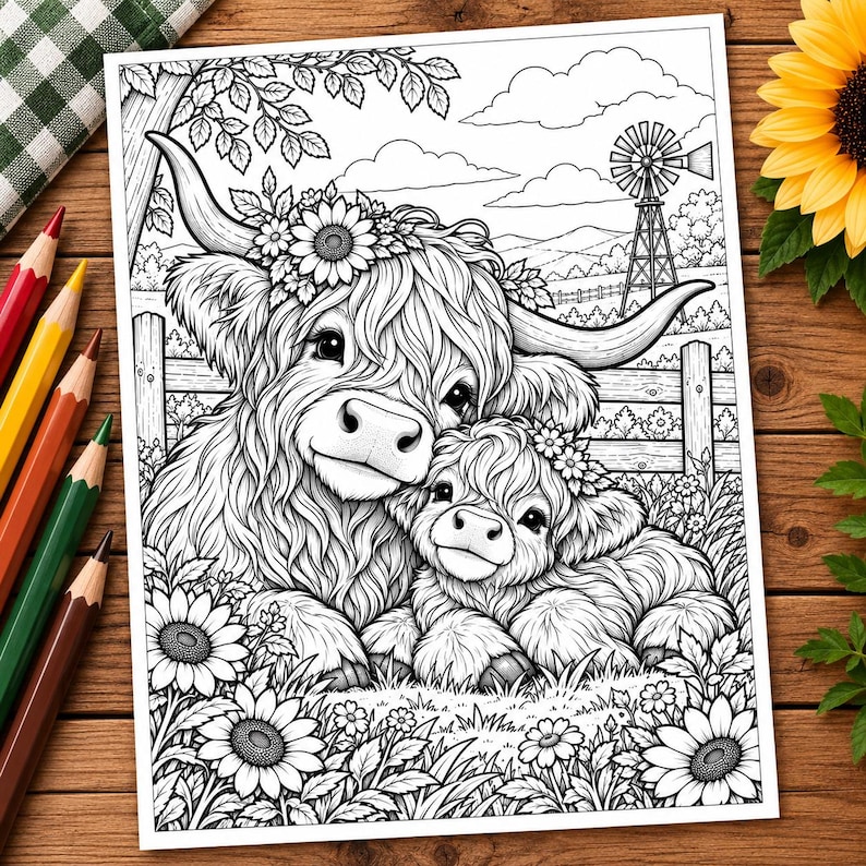 Farm Life Coloring Book Printable PDF | 31 Pages | Highland Cows ...