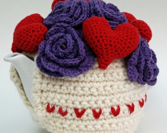 Hearts and Flowers Tea Cosy Crochet PDF Pattern - Instant Download