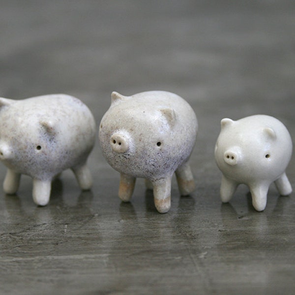 Unique Tiny Family Pig. 3 Little Family Pigs. Handmade Ceramic Sculpture. Miniature Animals. Piggies Figurines. Limited Edition. Farm animal