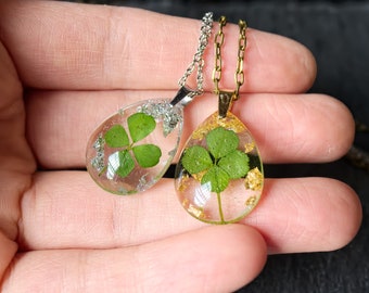 Clover necklace Real four leaf clover Gold Silver botanical necklace Lucky clover pendant Real plant jewelry Shamrock necklace Nature lover