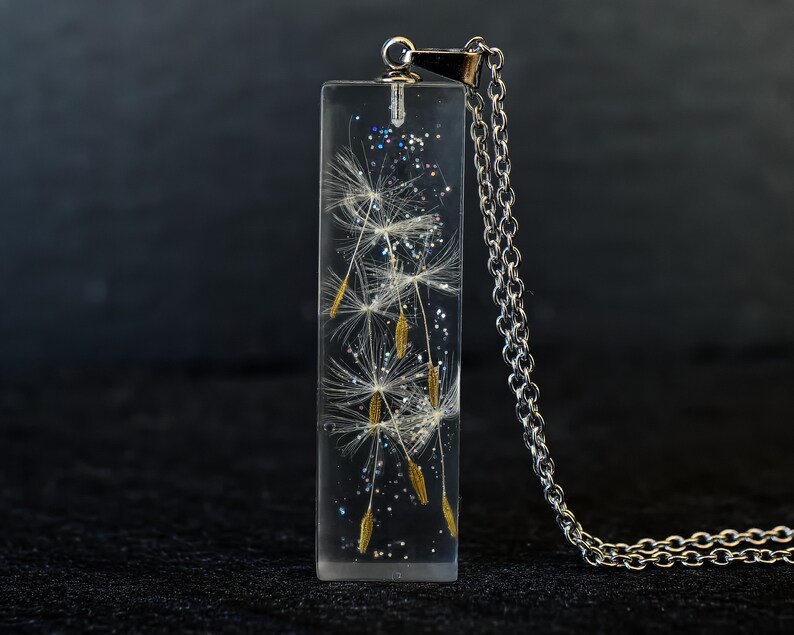 Dandelion necklace Dandelion wish necklace Clear crystal necklace Botanical necklace Real dandelion seeds with glitters Eco resin necklace