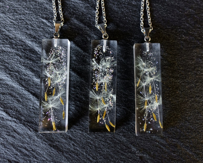 Dandelion necklace Dandelion wish necklace Clear crystal necklace Botanical necklace Real dandelion seeds with glitters Eco resin necklace