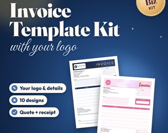Personalized Invoice Template with Logo, Quote Estimate & Receipt, Excel Google Sheets Invoice Tracker, Fillable PDF, Small Business Kit