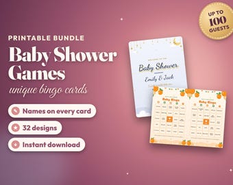 Personalized Baby Shower Games Bundle, Unique Bingo Cards for Every Guest, Printable Shower Games, Word Search, Editable Instant Download