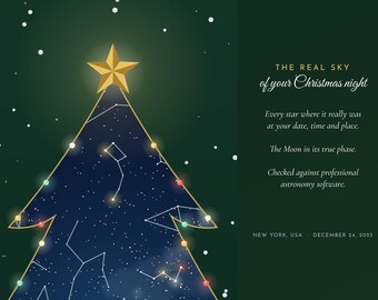 Mappa stellata di Natale da stampare, Il nostro primo regalo di Natale, Cielo notturno personalizzato in base alla data, Regalo personalizzato per coppie, Stampa artistica natalizia da appendere al muro