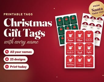 Personalized Christmas Gift Tags Printable, Custom Name Gift Labels, Christmas Stickers with Names, From Santa Tags, Instant Download