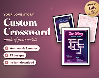 Personalized Crossword Puzzle Print, Custom Word Search Poster, Anniversary Gift for Him or Her, Love Story Puzzle Sign, Printable Gift