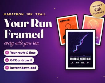 Custom Running Route Poster, Personalized Marathon Map Print, Race Gift for Runner, Half Marathon Finisher Art, GPX Print, Download