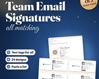 Team Email Signature Template Set of 5, Matching Company Gmail Outlook Signatures with Logo, Corporate Business Email Signature Pack