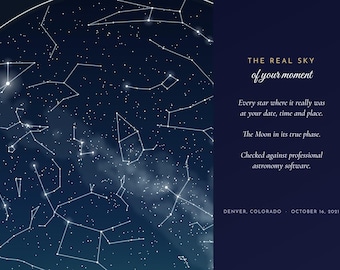 Custom Star Map Print, Night Sky by Date and Location, Personalized Anniversary Gift, Printable Constellation Poster, Instant Download