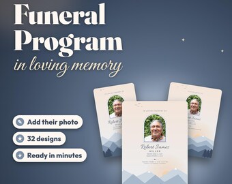 Funeral Program Template with Photo, Personalized Memorial Program, Obituary, Order of Service, Prayer Card, Memorial Sign, Instant Download