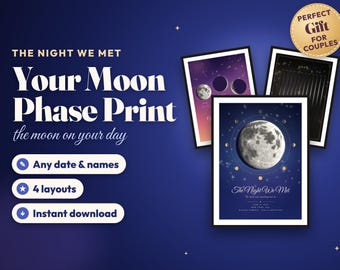 Custom Moon Phase Print, Personalized Moon on the Night We Met, Birthday Moon Poster, Anniversary Gift, Lunar Wall Art, Instant Download