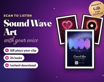 Custom Sound Wave Art with QR Code, Personalized Voice Message Print, Wedding Vows Soundwave Poster, Anniversary Gift, Download