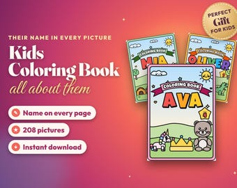 Personalized Coloring Book for Kids with Name, Custom Printable Coloring Pages, Dinosaur Unicorn Space Activity Book, Kids Birthday Gift