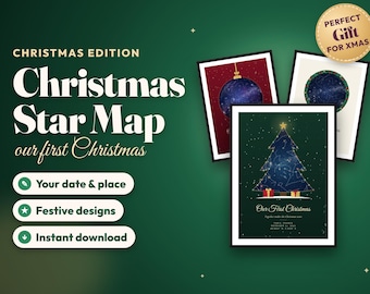 Christmas Star Map Print, Our First Christmas Gift, Custom Night Sky by Date, Personalized Couple Gift, Printable Christmas Wall Art