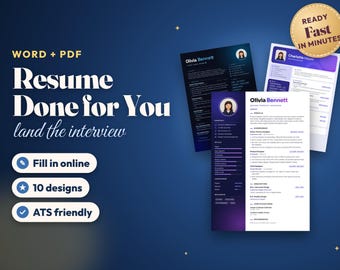 Resume Template Done for You, Personalized CV and Cover Letter, Word and Pdf, Modern ATS Friendly Resume, A4 and US Letter, Download