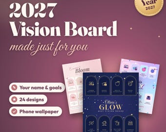 Personalized 2027 Vision Board Printable, Goal Setting Kit with Name, Word of the Year, Affirmation Cards, Phone Wallpaper & Goal Planner
