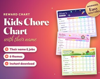 Personalized Kids Chore Chart Printable, Reward Chart with Name, Morning and Bedtime Routine Chart, Responsibility Chart, Download