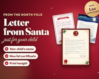 Personalized Letter from Santa Printable, Nice List Certificate and North Pole Envelope, Custom Santa Letter for Kids, Instant Download