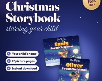 Libro di Natale personalizzato per bambini, libro di fiabe in PDF con nome personalizzato, storia "Il bambino salva il Natale", regalo stampabile per la vigilia di Natale per bambini