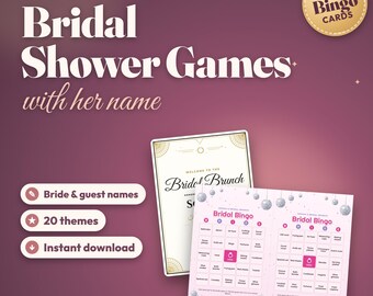 Bridal Shower Games Set, Personalized with Names, Unique Bingo Cards, He Said She Said, Would She Rather, Printable Bridal Party Games