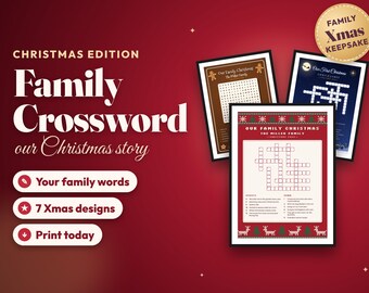 Personalized Christmas Crossword Poster, Family Word Search Print, Our First Christmas Gift, Christmas Puzzle Printable, Xmas Keepsake