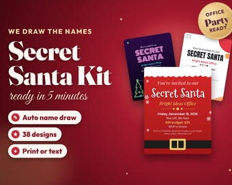 Personalized Secret Santa Kit, Automatic Name Draw, Gift Exchange Reveal Cards, Wishlist Cards, Invitation, Office Party Printable PDF