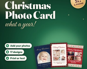 Biglietto di auguri natalizio personalizzato con foto, Biglietto di auguri per la famiglia "Che anno!", Biglietto di auguri natalizio personalizzato con foto, Biglietto di auguri natalizio "Riepilogo dell'anno", Stampabile 5x7