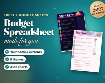 Personalized Budget Spreadsheet for Excel and Google Sheets, Monthly Budget Planner Template, Debt Payoff and Savings Tracker, Download