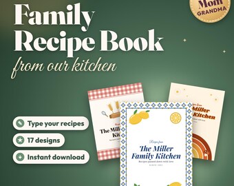 Ricettario di famiglia personalizzato, libro di cucina su misura con le tue ricette, raccoglitore di ricette e schede di ricette modificabili, regalo per la nonna, PDF stampabile