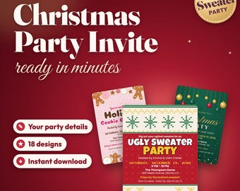 Invito personalizzato per la festa di Natale, invito per la festa del maglione brutto, invito per lo scambio di biscotti, invito per la festa delle vacanze, stampabile in formato 5x7 e per telefono.